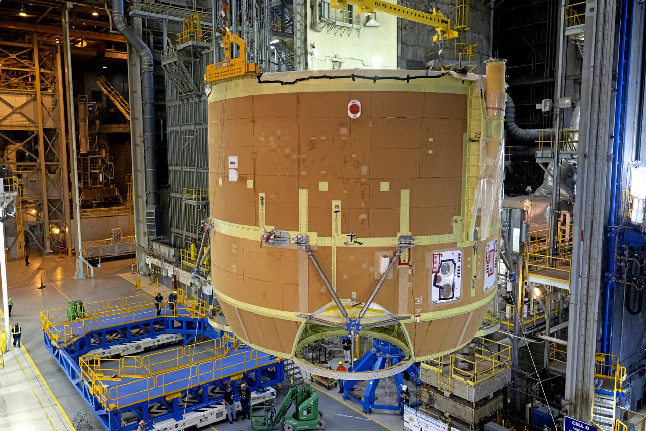 Technicians at NASA’s Michoud Assembly Facility have joined the engine and boat-tail sections of NASA’s Space Launch System rocket for Artemis II in preparation for its next step in production. When complete, the engine section will house the four RS-25 engines and include vital systems for mounting, controlling and delivering fuel from the propellant tanks to the rocket’s engines. The boat-tail is designed to protect the bottom end of the core stage and the RS-25 engines and was joined with the engine section to comprise the lowest portion of the 212-foot-tall core stage. Together with its four RS-25 engines and its twin solid rocket boosters, it will produce 8.8 million pounds of thrust to send NASA’s Orion spacecraft, astronauts, and supplies beyond Earth’s orbit to the Moon and, ultimately, Mars. Offering more payload mass, volume capability, and energy to speed missions through space, the SLS rocket, along with NASA’s Gateway in lunar orbit, the Human Landing System, and Orion spacecraft, is part of NASA’s backbone for deep space exploration and the Artemis lunar program. No other rocket is capable of carrying astronauts in Orion around the Moon in a single mission.